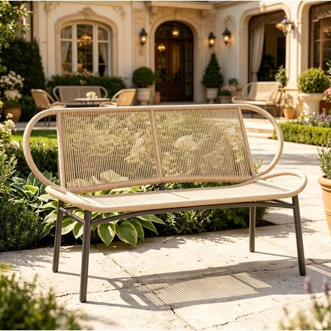 Panca da giardino 138x62x83 cm in rattan PE nero, moderna, FloraGrace (1/5)