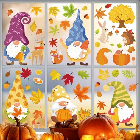 Stickers Fenetre Automne, Autocollants Décoratifs Automne, Autocollants Fenêtre Feuilles Automnes pour Fenêtres, Thanksgiving Halloween Fête (1/5)