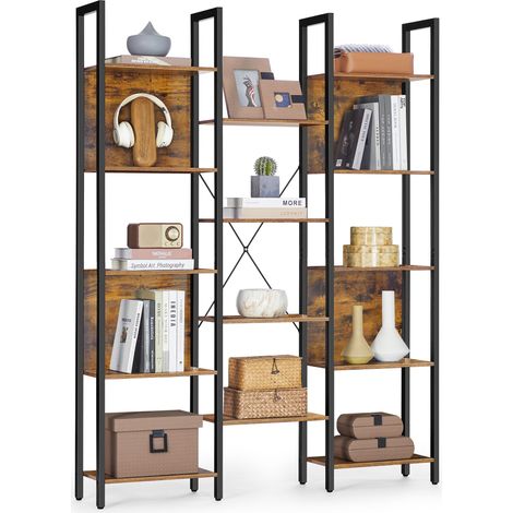Bibliothèque, Étagère de Rangement, avec 14 Étagères, Cadre en Métal, Salon, Bureau, Style Industriel, 24 x 128 x 166 cm, Marron Rustique et Noir d'encre LLS157K01 (1/5)