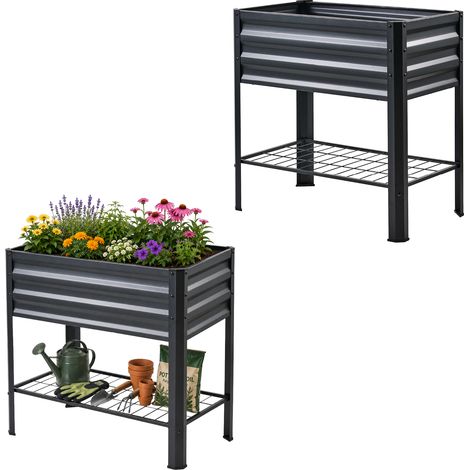 Hochbeet Metall 110L mit Vlies & Ablage, 80x51x81 cm, Pflanzkasten für Balkon & Garten (1/5)