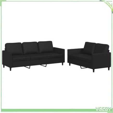 Canapé - V GEBY - Ensemble 2 pcs - Similicuir Noir - 2/3 places - Confort ferme (1/4)