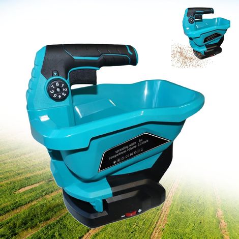 Fertiliser spreader for Makita 18 V battery (without battery), portable spreader lawn fertiliser with 6-level speed control, seed spreader with 8 level angle adjustment for up to 800 m² (1/5)