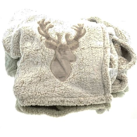 Kaemingk Weihnachtskuscheldecke Hirsch Beige 130 x 170 cm - Polyester & Samt (1/3)