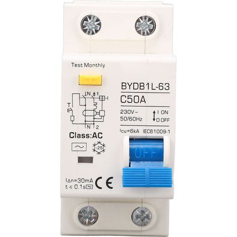 1P+N 50A 230V AC Fehlerstromschutzschalter, Leitungsschutzschalter, MCB-Schalter für DIN-Schiene, elektrische Sicherheit