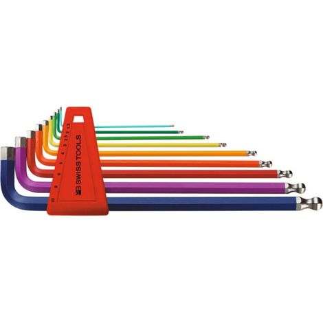 PB Swiss Tools Jeu de clés mâles coudées 6 pans, longues revêtement par poudre, Nombre de tournevis: 9
