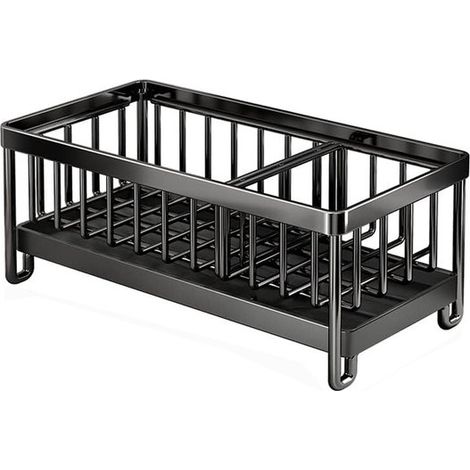 Organizador de fregadero negro de 24x10x9,5 cm / Soporte para paños de cocina y esponjas (1/5)