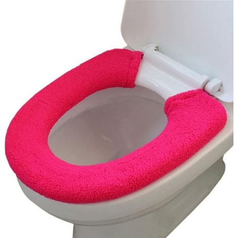 1 Housse de siège de toilette, universelle, fibre acrylique, souple, boutons de fixation, pour salle de bain hiver (1/5)