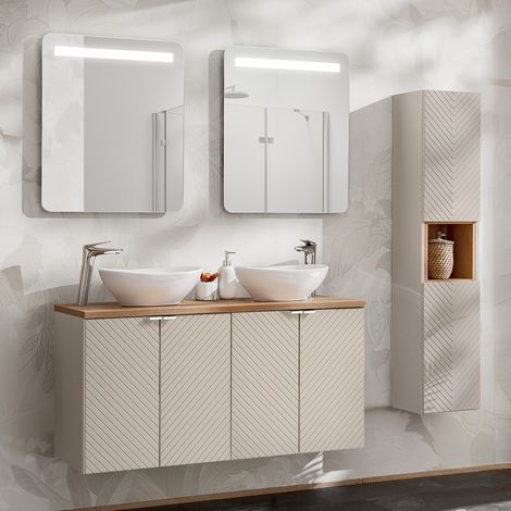 Conjunto mueble lavabo doble 120cm 4 puertas y columna Manoa Cachemira y Madera