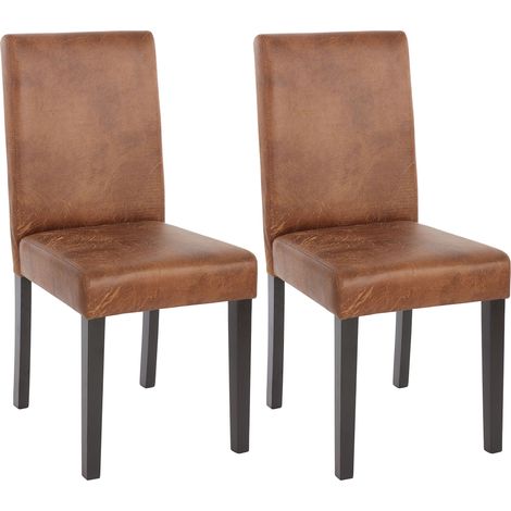 Lot de 2 chaises de séjour Littau, simili-cuir, aspect daim marron, pieds foncés