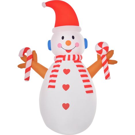 HOMCOM 2,4 m aufblasbarer Schneemann mit rotierender Beleuchtung Weihnachtsdeko für den Innen- und Außenbereich Garten Rasendekoration Party Weiß+Rot 180 x 100 x 240 cm (1/5)