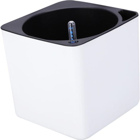 Pot de Fleurs Indicateur d'eau Simple à Arrosage Automatique Carré Blanc et Design Corde en Coton Épaisse avec Grosse Capacité, Double Couche en PP pour Bureau et Mur (1/5)