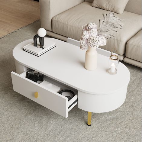 Mesa salón blanca con dos cajones y patas finas doradas OKMYHOME (1/5)
