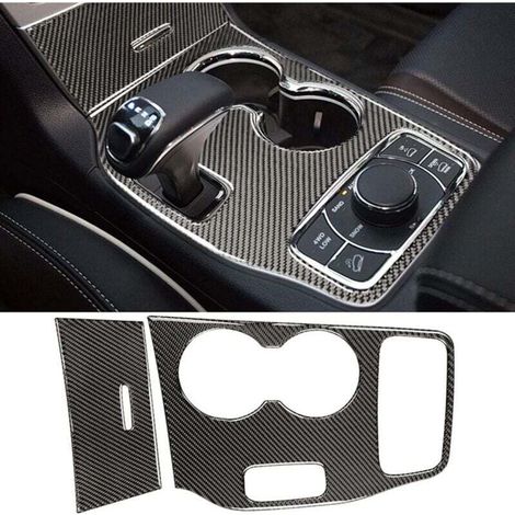 Rivestimento nero in vera fibra di carbonio per il coperchio della console centrale, compatibile con gli accessori interni della Jeep Grand Cherokee 2014-2015.