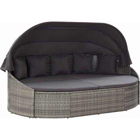 vidaXL Tumbona de jardín con dosel de ratán sintético gris (1/5)