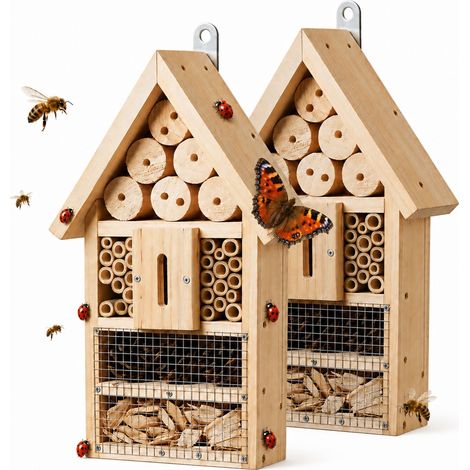 Relaxdays Hotel de Insectos, Set de 2, Madera, 30,5 x 17,5 x 6 cm, Natural (1/5)