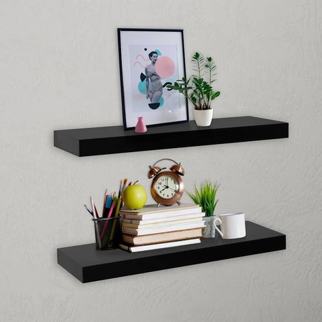 Lot de 2 Étagères murales flottantes Étagère de Rangement - Meuble de rangement Noir 40x20x3,8 cm BV714104 - BonneVie (1/5)