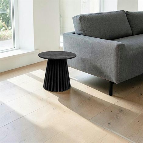 Table d’appoint ronde noire design pied rainuré AMSTERDAM (1/3)
