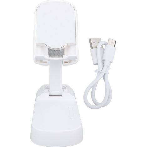 Support de Téléphone avec Haut-parleur Bluetooth, Support Pliable pour Bureau, Batterie 1800mAh Intégrée, Blanc