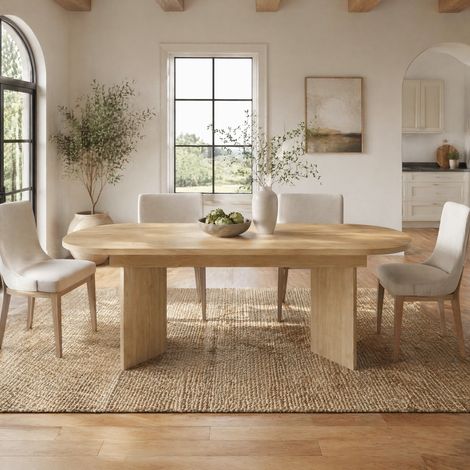 Table à manger extensible 200×90×75 cm, 6-8 personnes, design aux angles arrondis, plateau épais, style minimaliste, MDF marron clair
