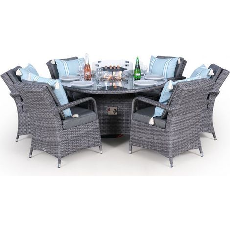Arizona Fire Pit 6 Seater Round Rattan Dining Set - Grey (1/5)