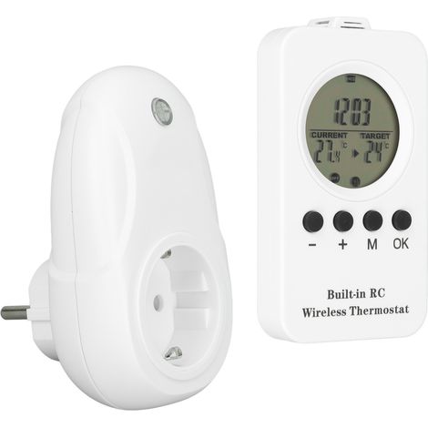 Thermostat sans fil à brancher avec télécommande LCD, affichage numérique, régulateur de température et sonde de température, prise européenne 220 V (1/5)