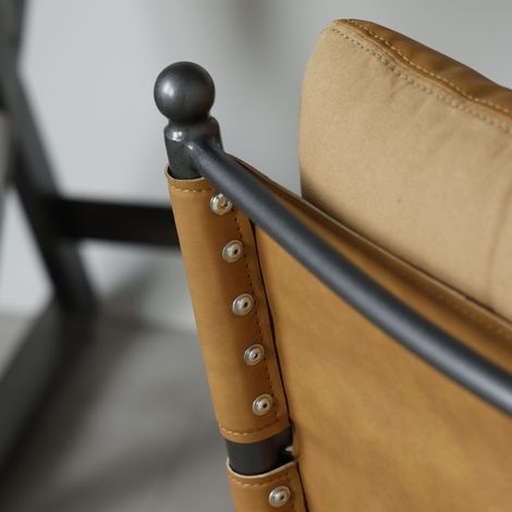 Fauteuil d'appoint en cuir, fauteuil moderne du milieu du siècle avec structure en métal noir, fauteuil canapé une place pour salon ou chambre (1/5)
