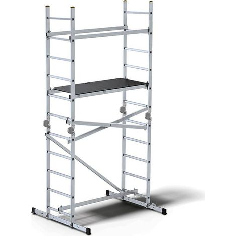 Impalcatura trabattello multifunzione ponteggio piattaforma scala alluminio regolabile 11 gradini IK