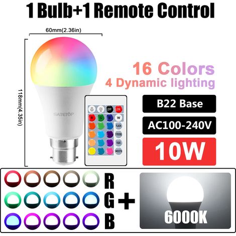 Lampes de croissance pour plantes Ampoules RGB dimmables (B22 6000K, lot de 5, AC100-240V) avec télécommande intelligente 24 touches, idéales pour le salon. (1/5)