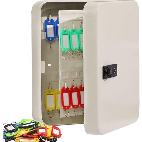 Caja de seguridad mural con cerradura de combinación para llaves, con capacidad para 48 llaves, ideal para guardar llaves en casa o en la oficina. (1/5)