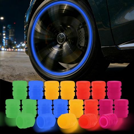 20 Bouchons De Valve de Pneu de Voiture Lumineux, Capuchons Fluorescents de Valve, Bouchon de Valve Lumineux, Bouchon Valve Lumineux, Accessoire Universel pour Voiture Vélo Motos (5 Couleurs) (1/5)