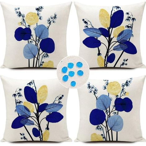 housses de coussin d'extérieur imperméables en forme feuilles marine Décoration artistique pour canapé salon jardin 45 x 45 cm Lot de 4 Bleu (1/4)