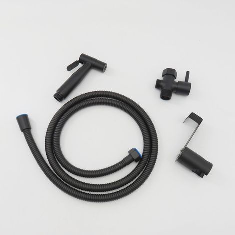 Toilet gun set with corner faucet, 1 inlet/2 outlets, black 304 stainless steel (1/5)