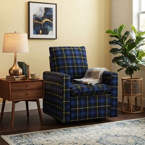 Sessel 360° drehbar, gepolstert, Leinenstoff, Loungesessel für Wohnzimmer, Büro & Schlafzimmer, Blau (1/5)