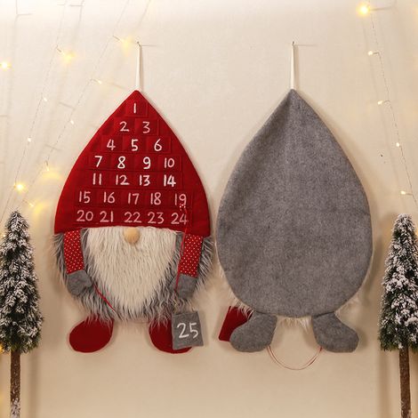 (rouge) Calendrier de l'Avent, calendrier de l'Avent 3D en feutre à suspendre, réutilisable, calendrier de Noël avec compte à rebours jusqu'à Noël (1/4)
