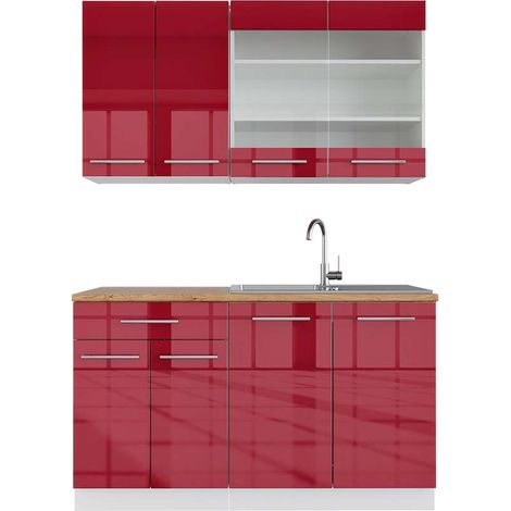 Küchenschränke  Fame-Line, Bordeaux Hochglanz/Weiß, 140 cm , AP Eiche, Vicco