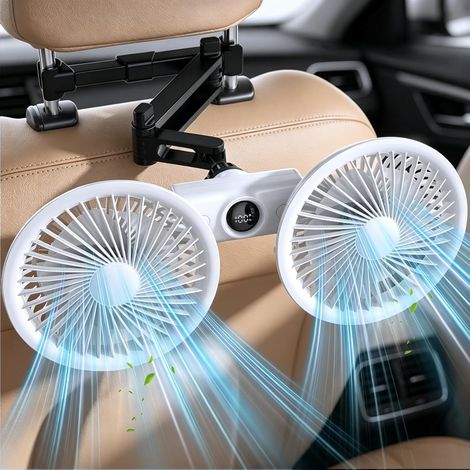 Ventilateur de voiture rechargeable,ventilateurs de siège de voiture USB alimenté par piles avec écran LED,puissant 3 vitesses,rotation à 360 °,Blanc (1/4)