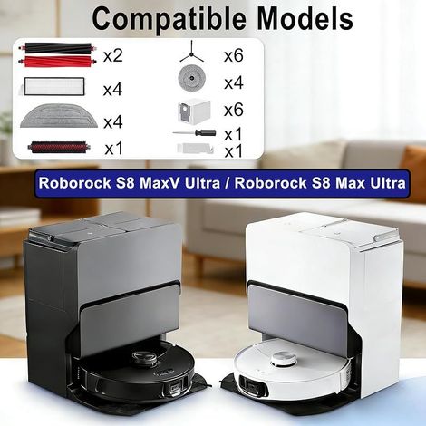 Lot de 31 Accessoires pour Roborock S8 MaxV Ultra / S8 Max Ultra, 4 brosses principales, 4 tampons de Nettoyage, 4 Chiffons latéraux, 4 filtres, 6 brosses latérales, 6 Sacs (1/5)