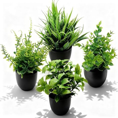 4 Pièce Petite Plante Artificielle Interieur, Plastique Faux Plantes, Pot Verdure Artificielle en Plastique, Adaptées à la Décoration de la Cuisine, de la Chambre à Coucher, de la Maison et du Bureau (1/5)