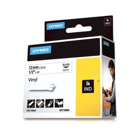 Ruban vinyle Dymo Rhino 12 mm 18444 blanc écriture noire (1/5)