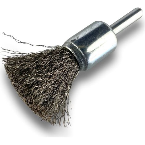 Brosse en bout sur tige  Forme pinceau  Fil INOX souple  Diamètres variés - Quantité x 1 - Ø 18 mm - INOX - Souple (1/5)
