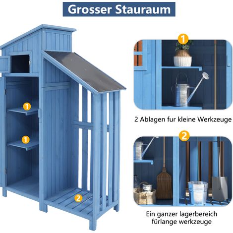Abri de jardin, remise à outils, armoire de rangement, L x P : 124 x 46 cm, L x P x H : 124 x 46 x 174 cm, convient également aux petits jardins, bleu, (abri en bois, 1 pièce, maison de jardin) (1/5)