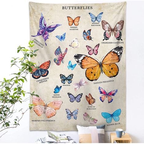 Tapis mural Bohème Papillons Mandala 130x150cm, Tenture décorative Nature pour Salon Chambre Dortoir, Couvre-lit Jeté de lit, Déco Murale Ethnique (B) (1/4)