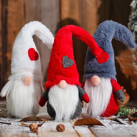 GNOME de Noel, 3Pcs, 29cm, Père Noël, Lutin de Noël, Peluche Elfe Décoration pour Cheminée, Halloween, Thanksgiving (1/4)