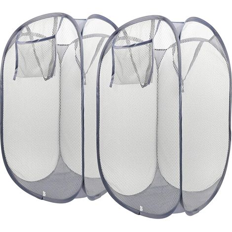 60 Liters Pack of 2 Foldable Breathable Mesh Laundry Hamper with Side Pocket, Portable Organizer for Dirty Clothes, Toys (Light Grey) (1/5)