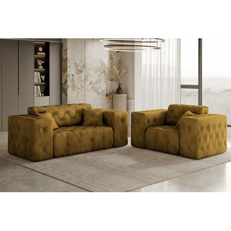 Kaiser Möbel Lux 2+1 Sofagarnitur, elegant, klassisch, schick ,Whisper Stoff Golden (1/3)