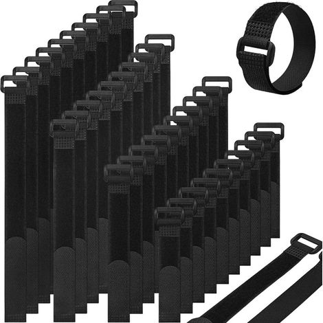 Sangles auto-agrippantes réutilisables 40 pcs – Attaches câbles noires 20 x 2 cm – Boucle plastique pour fixation – Organisation câbles efficace (1/5)