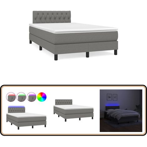 Boxspringbett mit Matratze & LED Dunkelgrau 120x190 cm Stoff - Boxspringbett - Doppelbett - Bettenrahmen - Schlafraum - Liegefläche 120x190 Cm