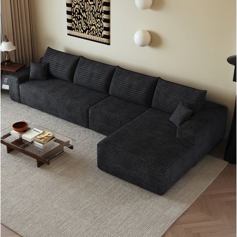 Divano angolare modulare 340 cm con chaise longue a L, senza montaggio, tessuto a coste HAVRYA (1/5)