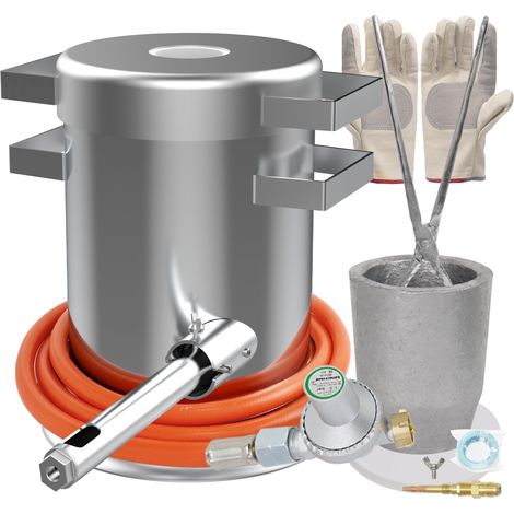 Kit de fusion de gaz propane de 6 kg jusqu'à 1500 °C en acier inoxydable 304 avec creuset graphite, moule à bar, gants haute température et pince à feu (1/5)