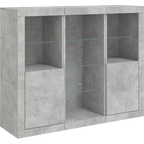 Credenza Credenza Comò Mobile contenitore Organizer Cucina Soggiorno Soggiorno con luci a LED 3 pezzi Legno composito Grigio 020037219